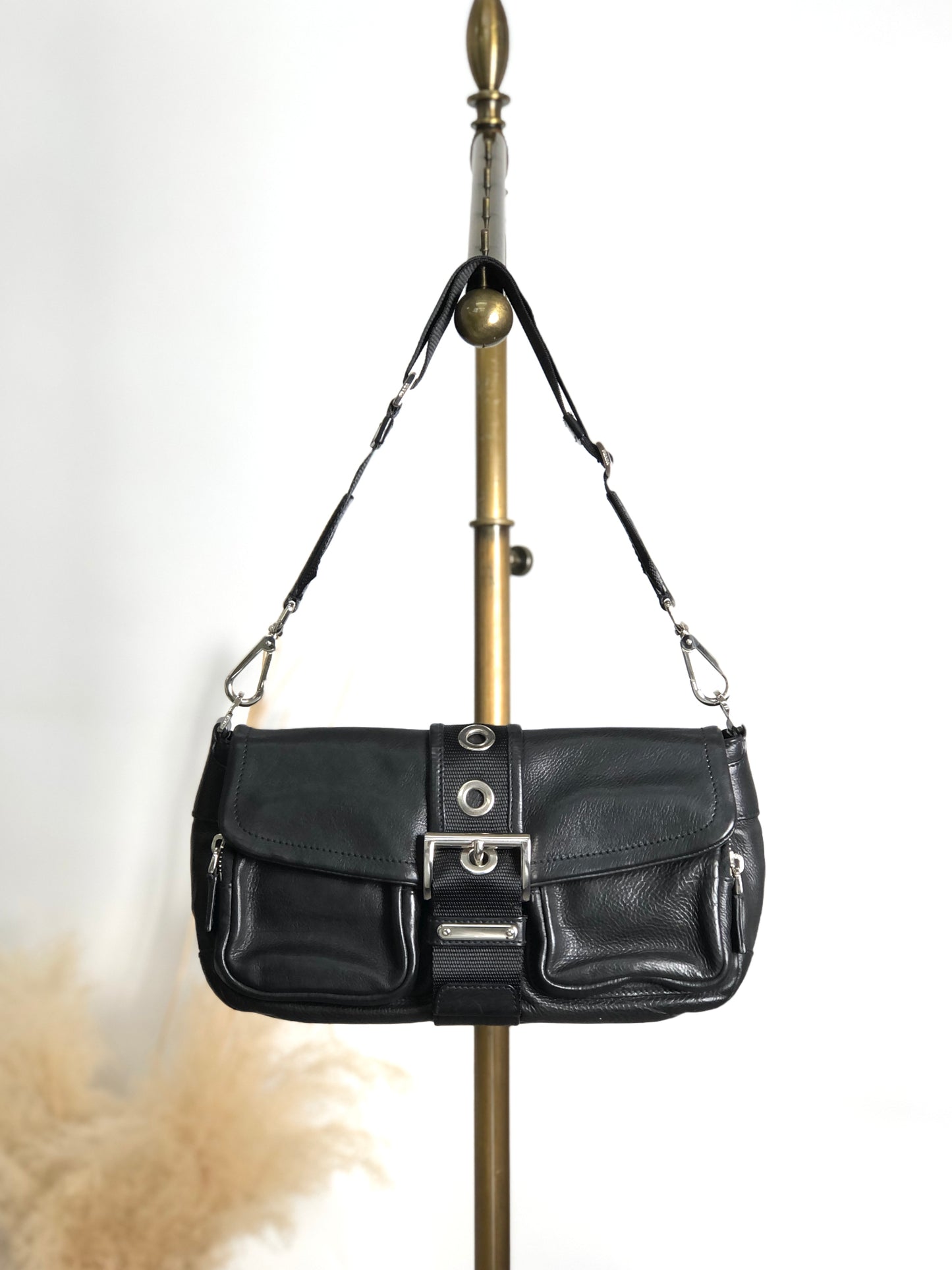 PRADA Triangle Logo Front Buckle  Shoulder bag Black Vintage  wsw3t2