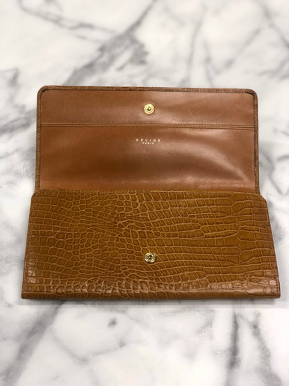 CELINE 標誌圖案皮革長皮夾 棕色 復古 45j62z 
