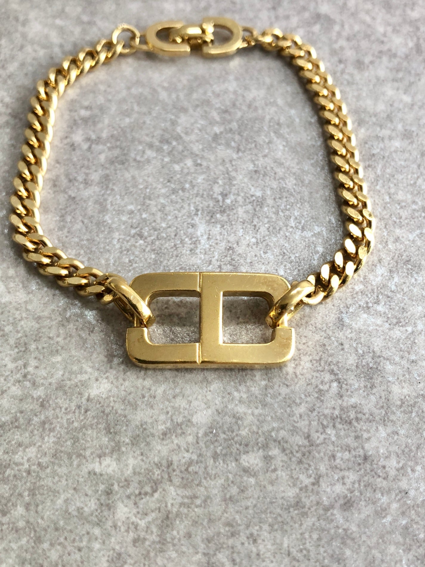 Christian Dior CD Logo Motif Bracelet Gold Vintage 67is3y