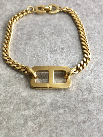 Christian Dior CD Logo Motif Bracelet Gold Vintage 67is3y