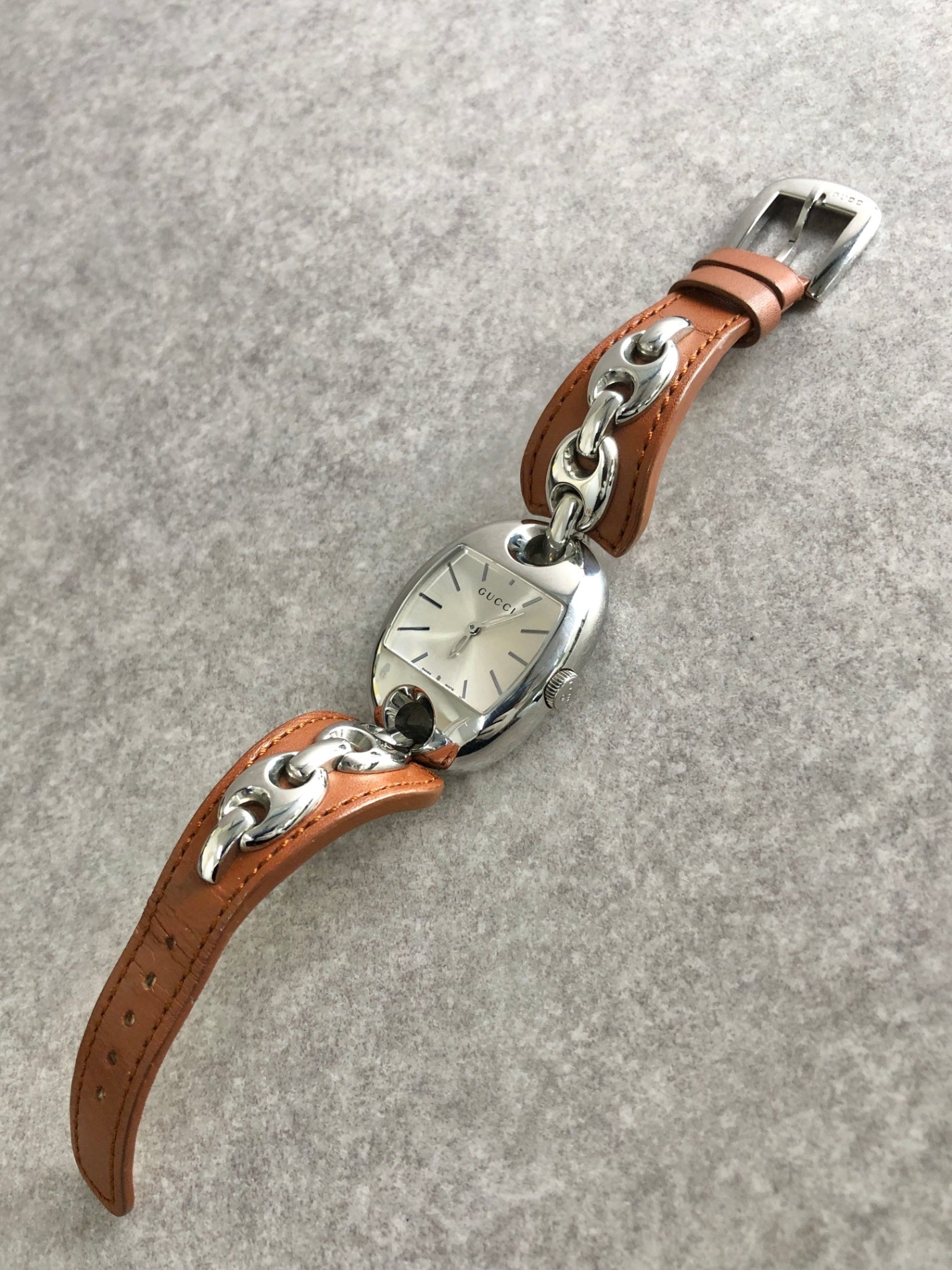 GUCCI Watch Silver×Brown YA121309 Vintage berjjr