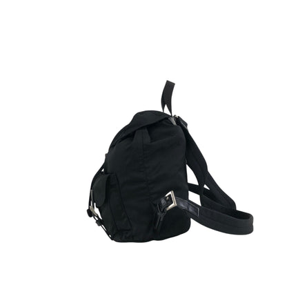 PRADA Tessuto Triangle Logo Double Pocket Backpack Black Vintage rikdef