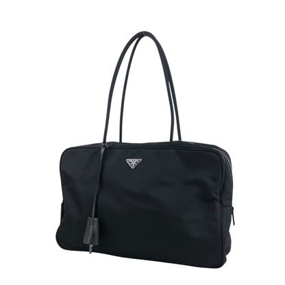 PRADA Tessuto Triangle Logo Padlock Boston bag Handbag Black Vintage 5ybv5s