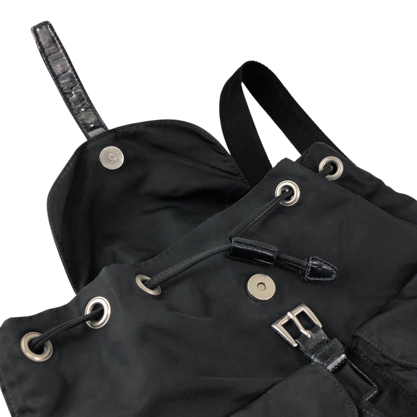 PRADA Tessuto Triangle Logo Double Pocket Backpack Black Vintage najw37