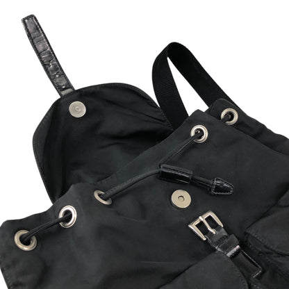 PRADA Tessuto Triangle Logo Double Pocket Backpack Black Vintage najw37