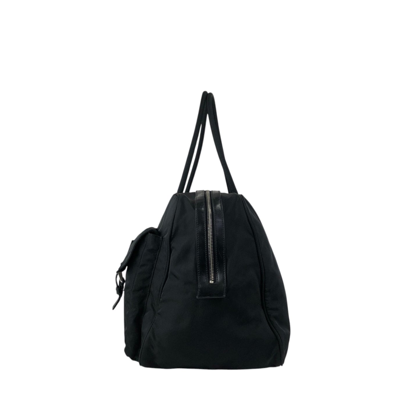 PRADA Tessuto Triangle Logo Double Pocket Handbag Boston bag Black Vintage 84gcbc