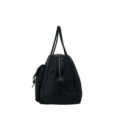 PRADA Tessuto Triangle Logo Double Pocket Handbag Boston bag Black Vintage 84gcbc