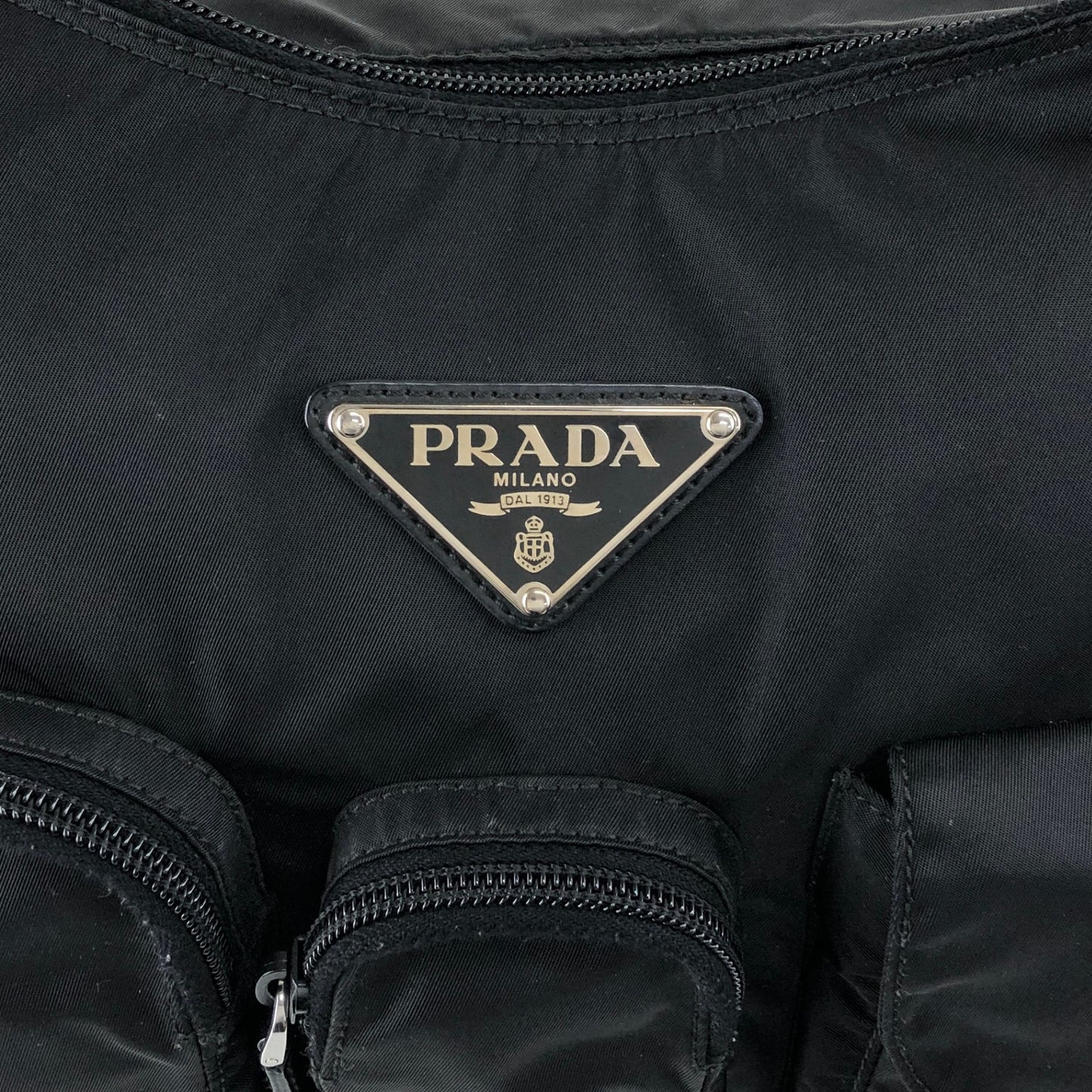 PRADA Tessuto Triangle Logo Front Pocket Shoulder bag Black Vintage 5ia535