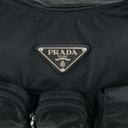 PRADA Tessuto Triangle Logo Front Pocket Shoulder bag Black Vintage 5ia535