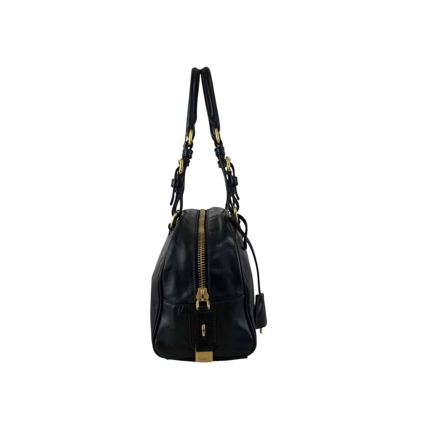 PRADA Logo Embossed Handbag Boston bag Black Vintage nvtnhw