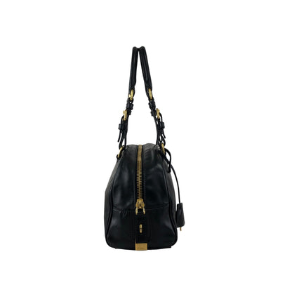 PRADA Logo Embossed Handbag Boston bag Black Vintage nvtnhw