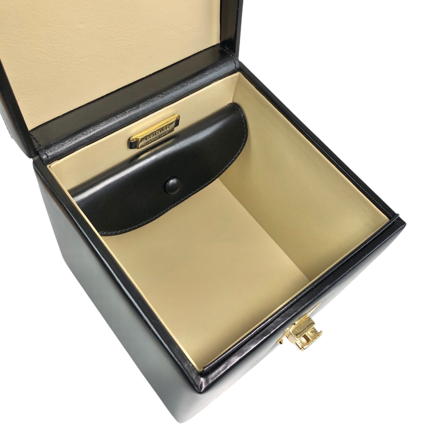 LOEWE Logo Front Lock Small Handbag Vanity bag Black Vintage ttbuhr