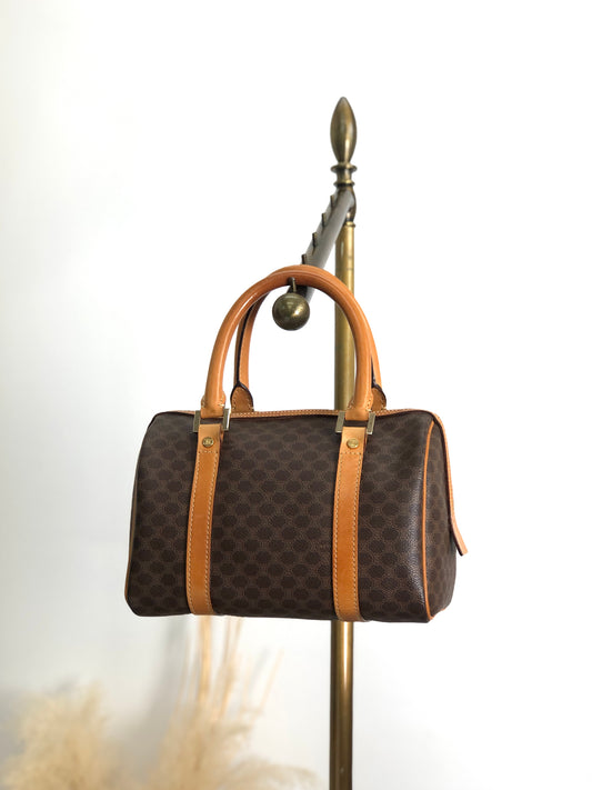 CELINE Macadam Small Boston bag Handbag Brown Vintage h2xbbg