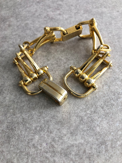 CELINE Horse Bit Bracelet Gold Vintage iib22t
