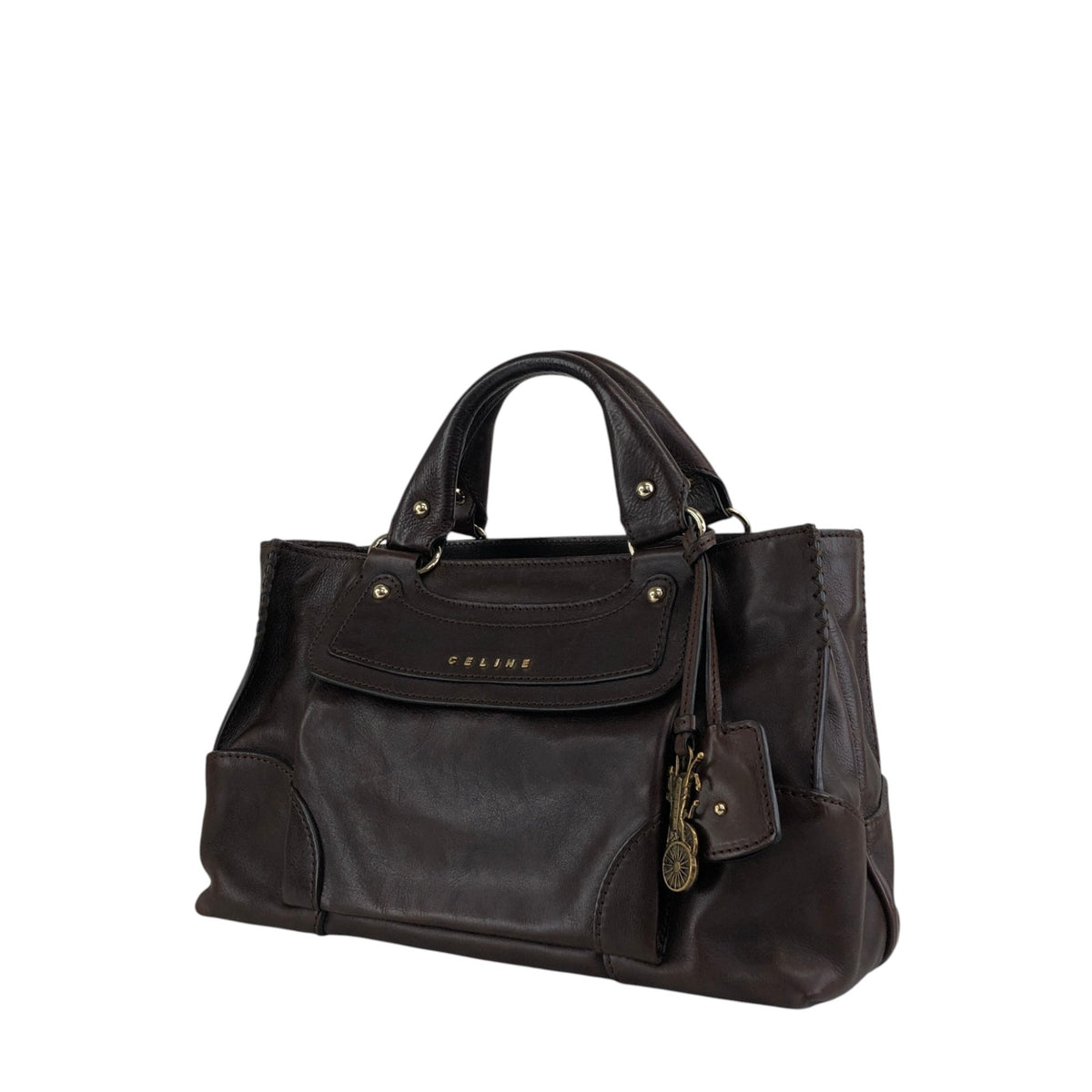 CELINE Horse Carriage Handbag Brown Vintage xsytb4