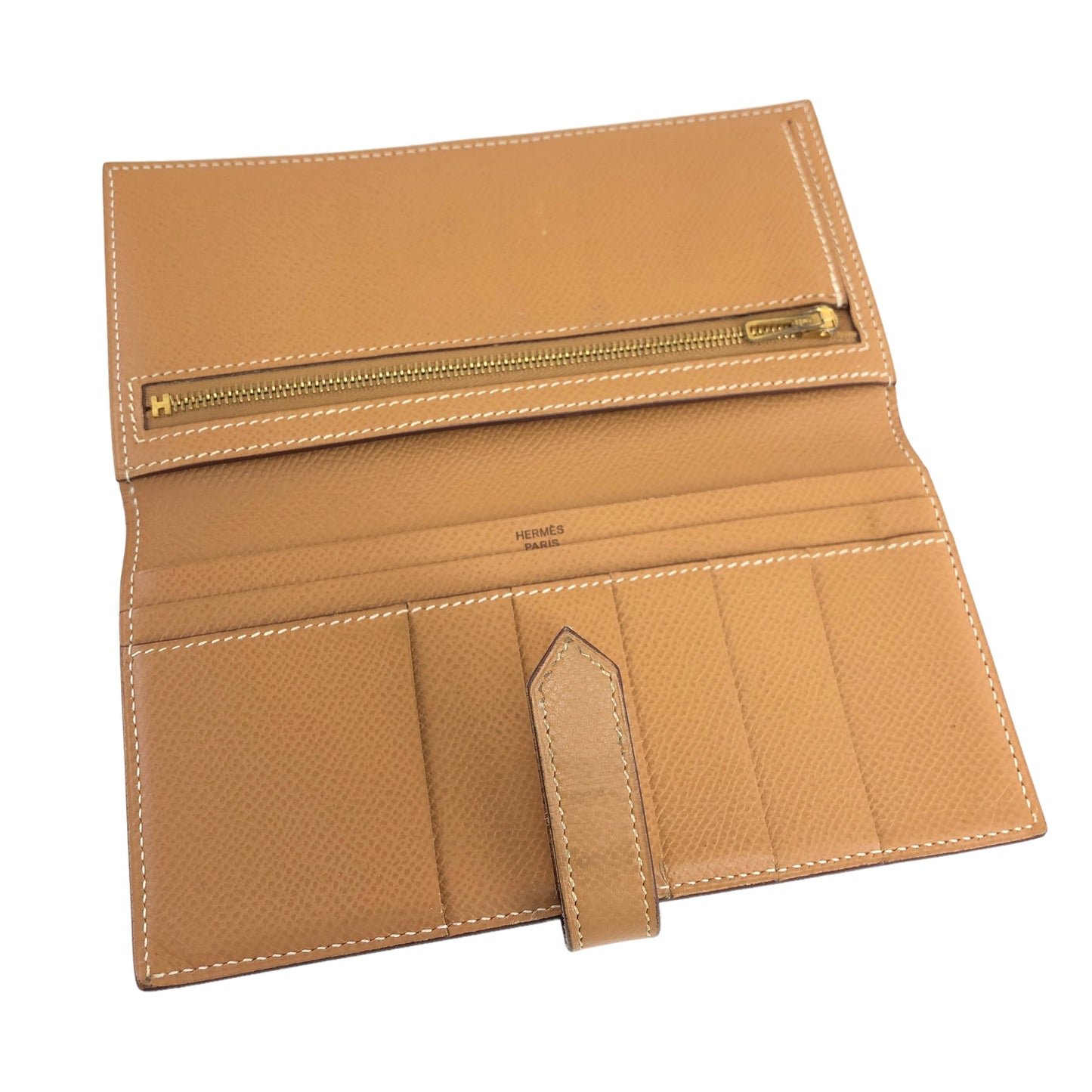 HERMES Leather Long Wallet Camel Vintage 4zu3at