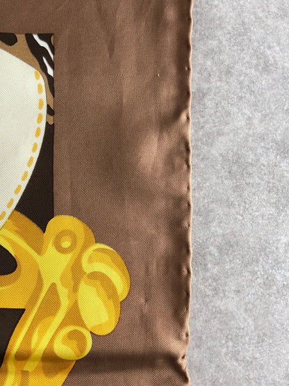 CELINE Silk Scarf Brown×Gold Vintage rj3cgj