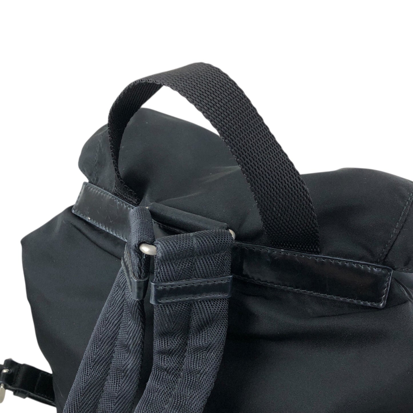 PRADA Tessuto Triangle Logo Front Buckle Backpack Black Vintage f788mi