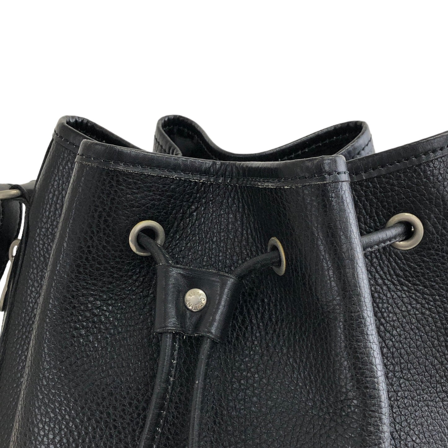 CELINE Blason Leather Drawstring Shoulder bag Black Vintage c4br2y