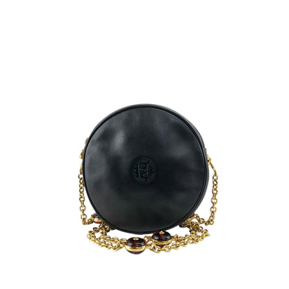 FENDI Logo Embossed Chain Shoulder bag Black Vintage d26mnc