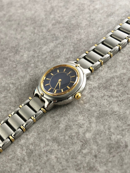 Yves Saint Laurent YSL Logo Quartz Watch Silver 5420-F45413 Vintage 8eadpy