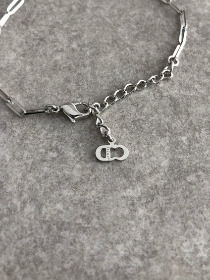 Christian Dior Logo Rhinestone Bracelet Silver Vintage v5ry85