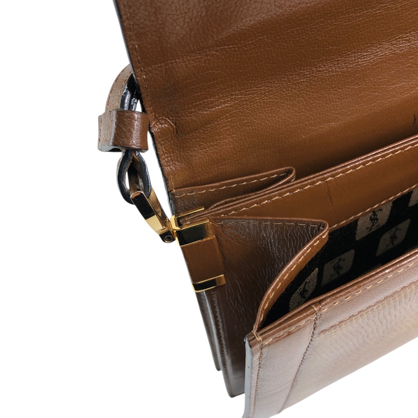 Yves Saint Laurent YSL Logo Handbag Shoulder bag Brown Vintage 2hmb86