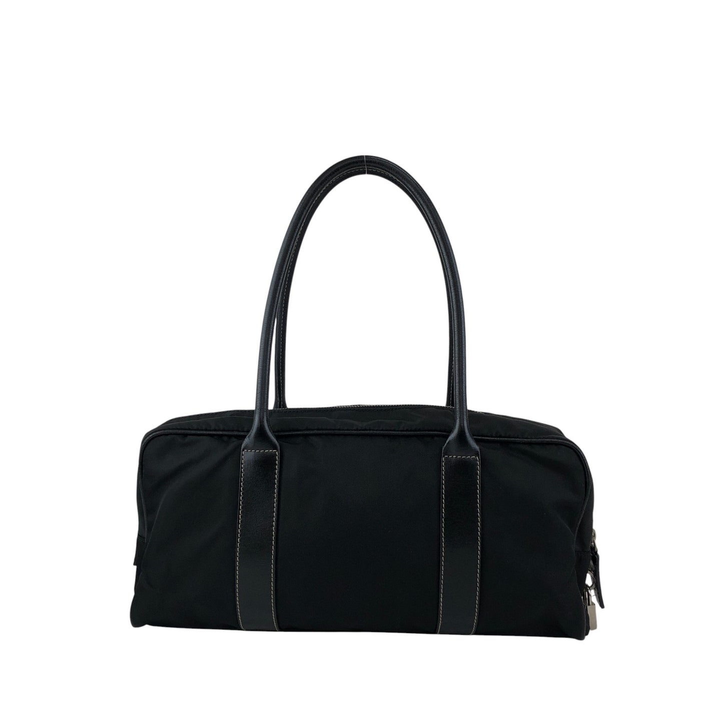 PRADA Tessuto Triangle Logo Padlock Small Boston bag Handbag Black Vintage xxiw34