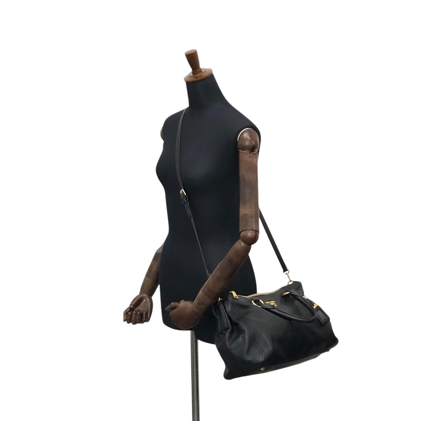 PRADA Logo Two-way Boston bag Shoulder bag Black Vintage k82hca