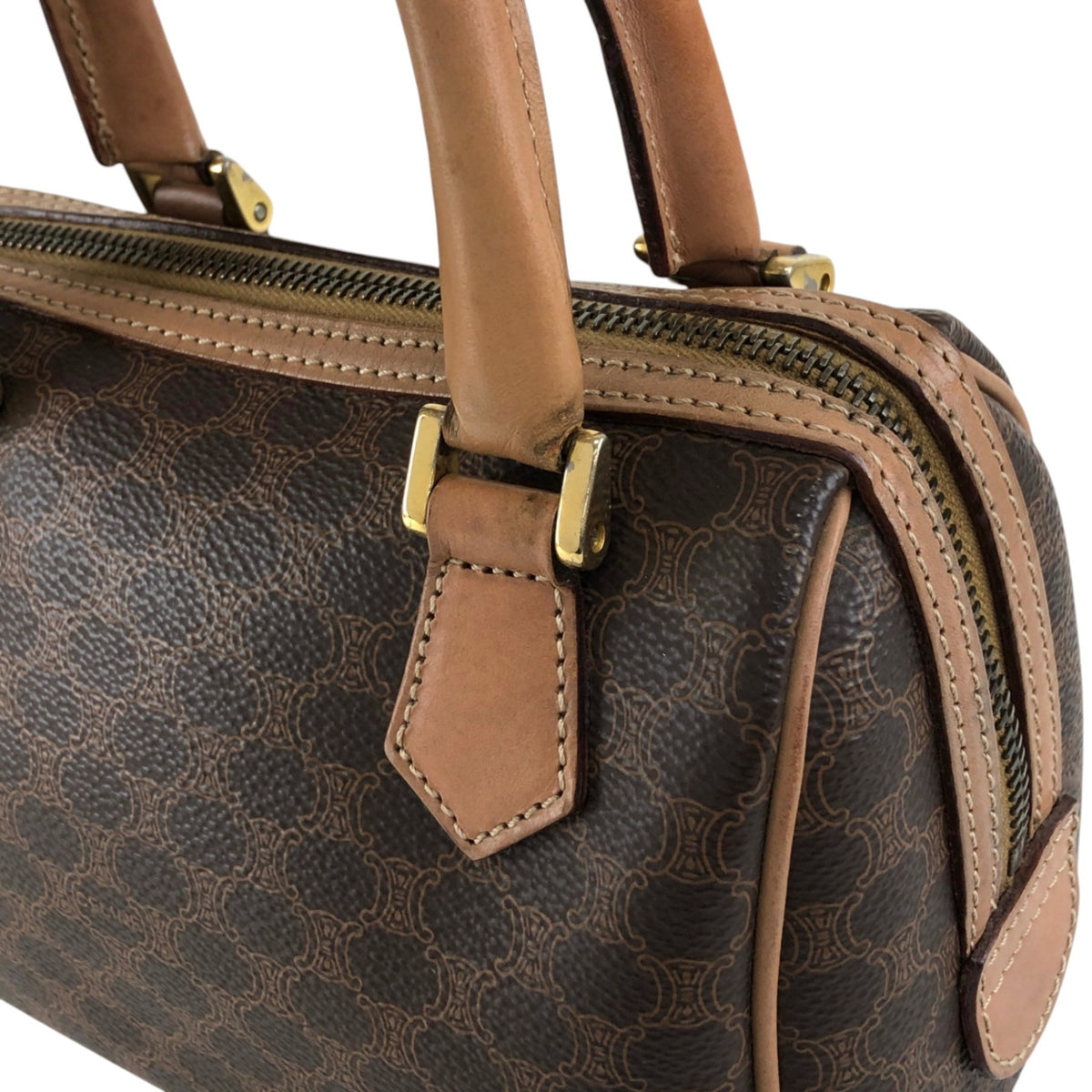 CELINE Macadam Two-way Small Boston bag Shoulder bag Brown Vintage asbejd