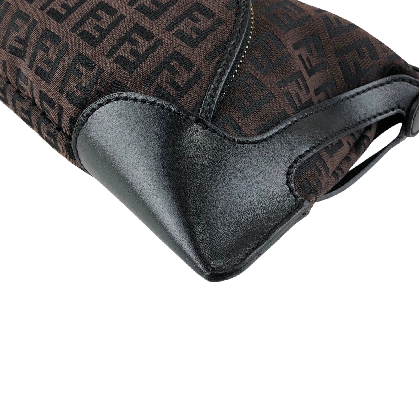 FENDI Zucchino Logo Charm Handbag Hobobag Brown Vintage fhfygp