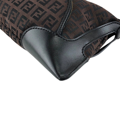 FENDI Zucchino Logo Charm Handbag Hobobag Brown Vintage fhfygp