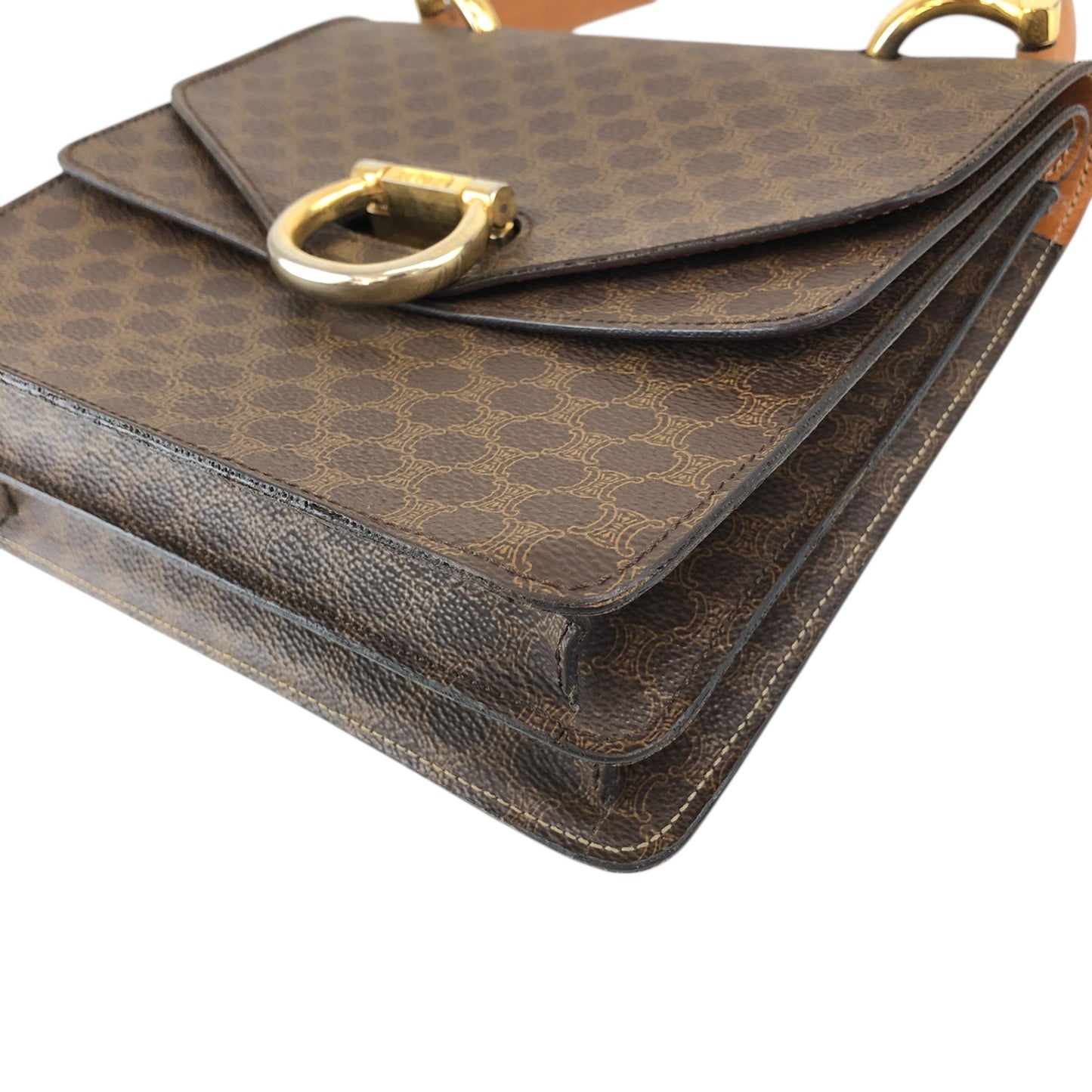 CELINE Macadam Horseshoe Double Flap Handbag Brown Vintage ypryyk