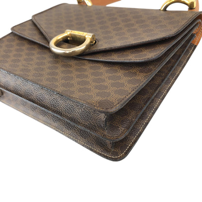CELINE Macadam Horseshoe Double Flap Handbag Brown Vintage ypryyk