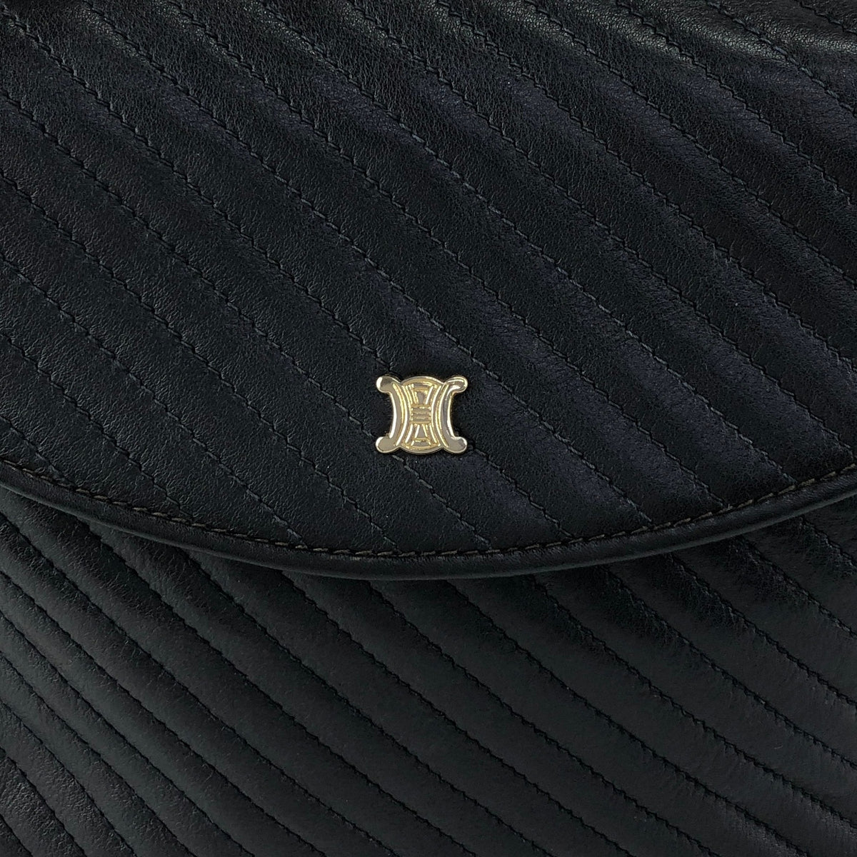CELINE Blason Bias Stitch Shoulder bag Black Vintage hbufuu