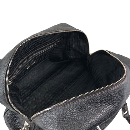 PRADA Logo Embossed Small Boston bag Handbag Black Vintage f8pbsn