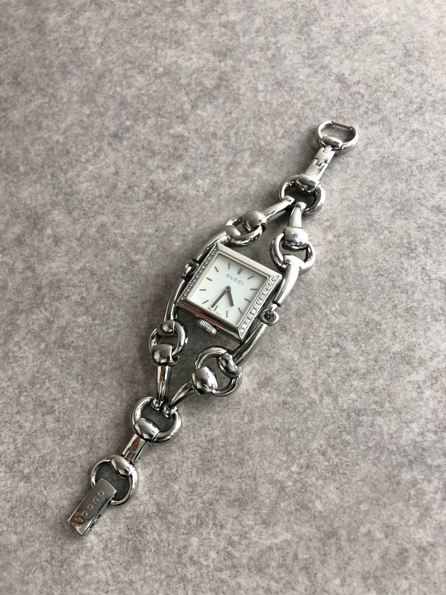 GUCCI Rhinestone Watch Silver Vintage ag4iia