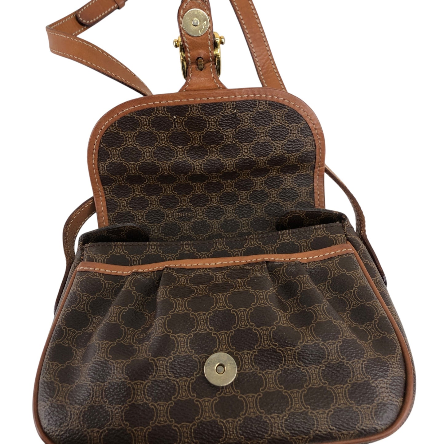 CELINE Macadam Blason Front Buckle Shoulder bag Brown Vintage baktxn