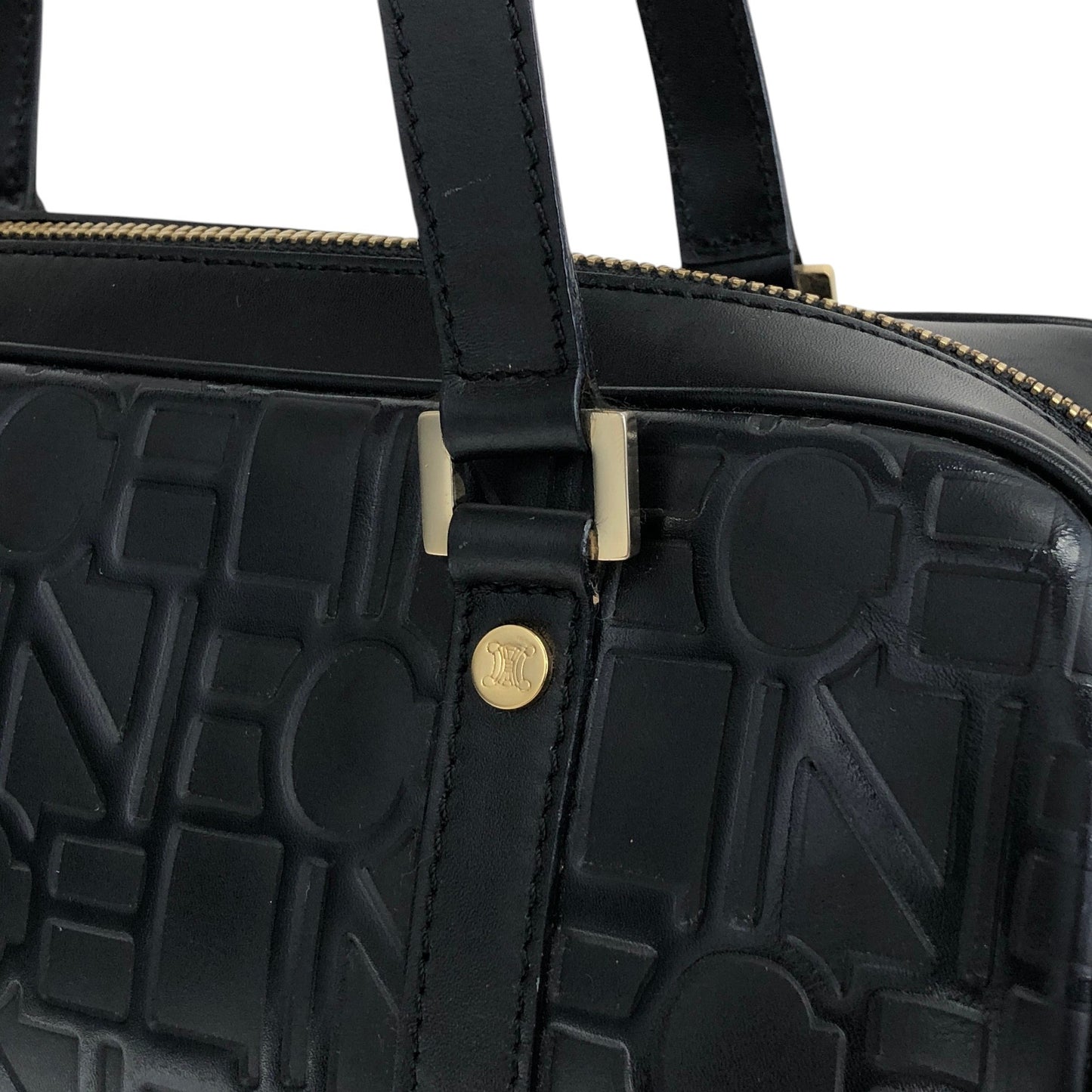 CELINE Logo Embossed Handbag Black Vintage 2jj6ge