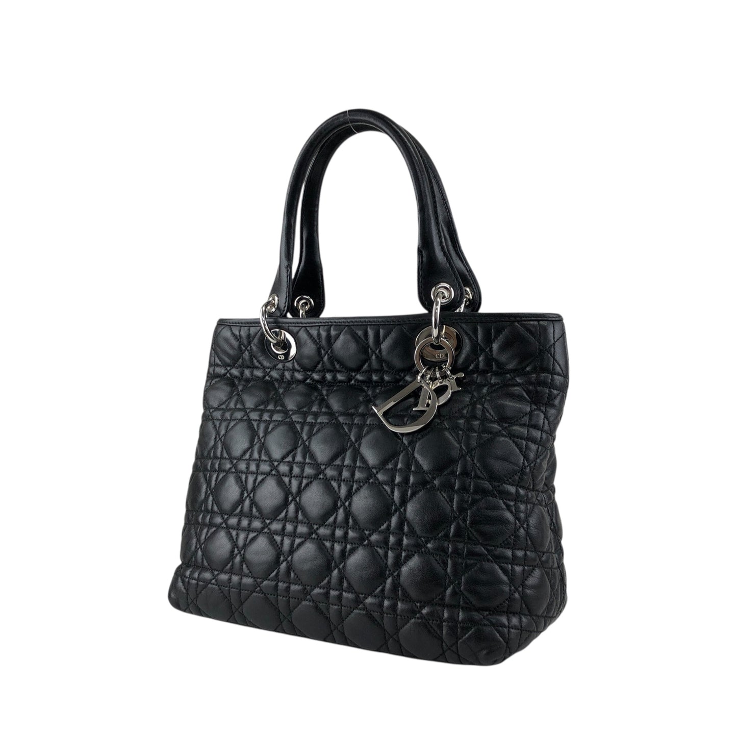 Christian Dior Lady Dior Cannage Logo Charm Handbag Black Vintage ymgxfh