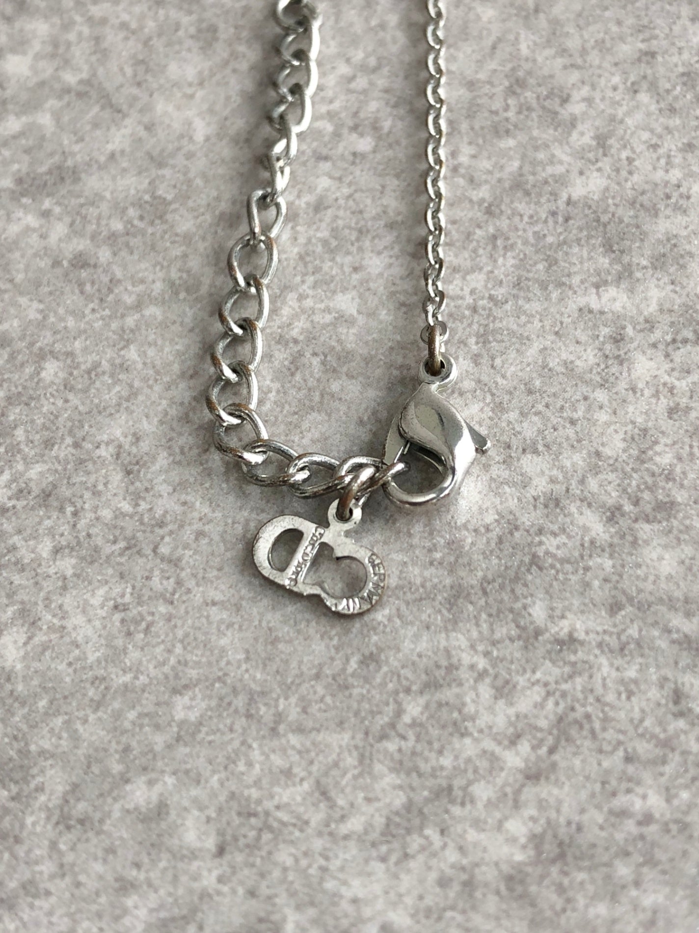 Christian Dior シルバー Christian Dior Logo Motif Rhinestone Necklace Silver Vintage