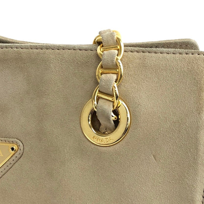 PRADA Triangle Logo Chain Shoulder bag Beige Vintage 4erk77