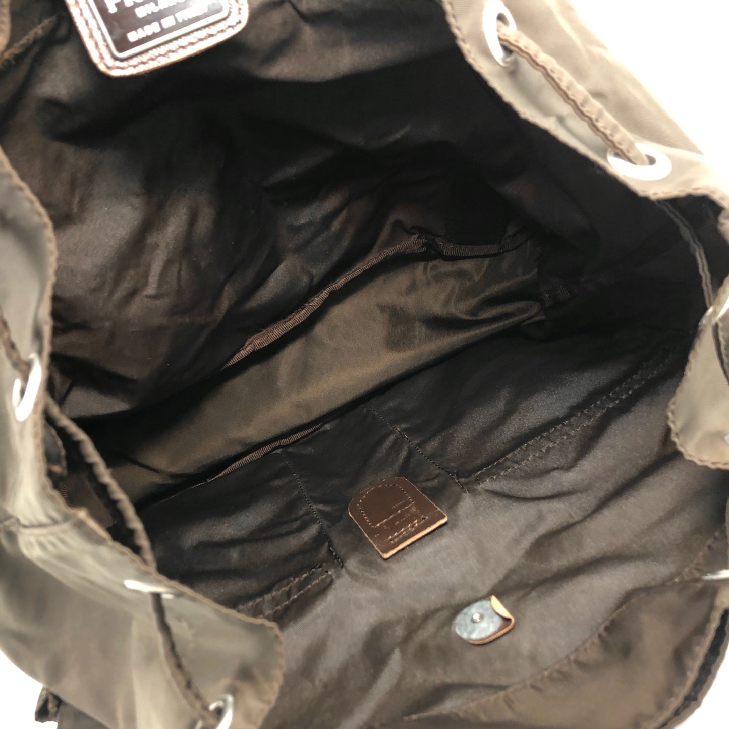 PRADA Triangle Logo Front Buckle Backpack Brown Vintage zuawdm