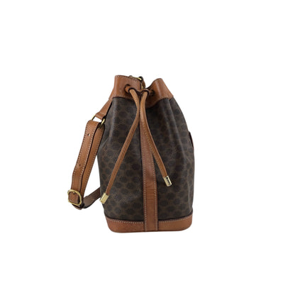 CELINE Macadam Blason Drawstring Shoulder bag Brown Vintage 7kmwfd