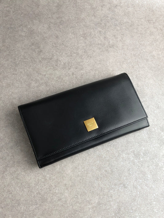 CELINE Logo Long Wallet Black Vintage auabvs
