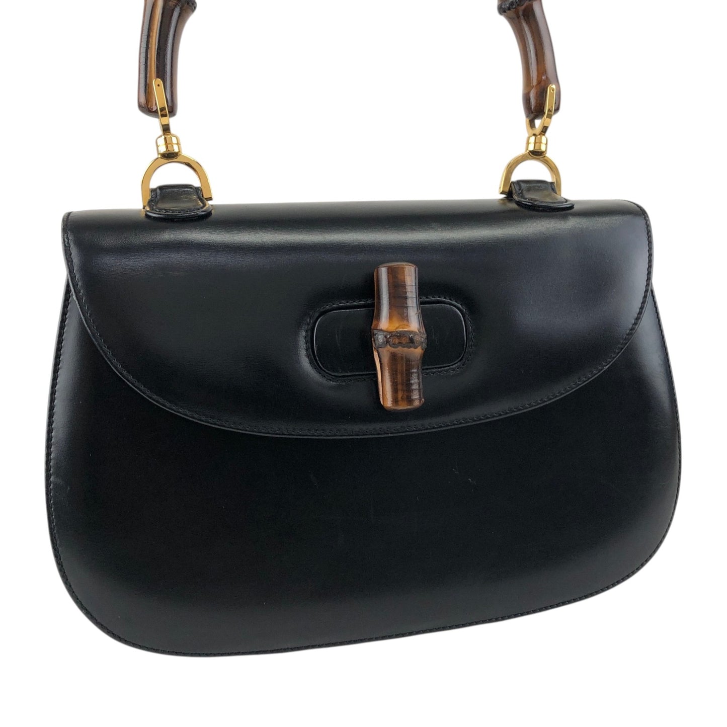 GUCCI Bamboo Turn Lock Handbag Black Vintage 57imw4