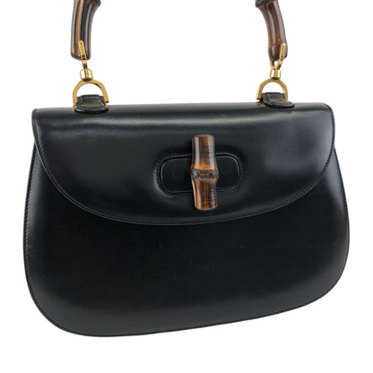 GUCCI Bamboo Turn Lock Handbag Black Vintage 57imw4