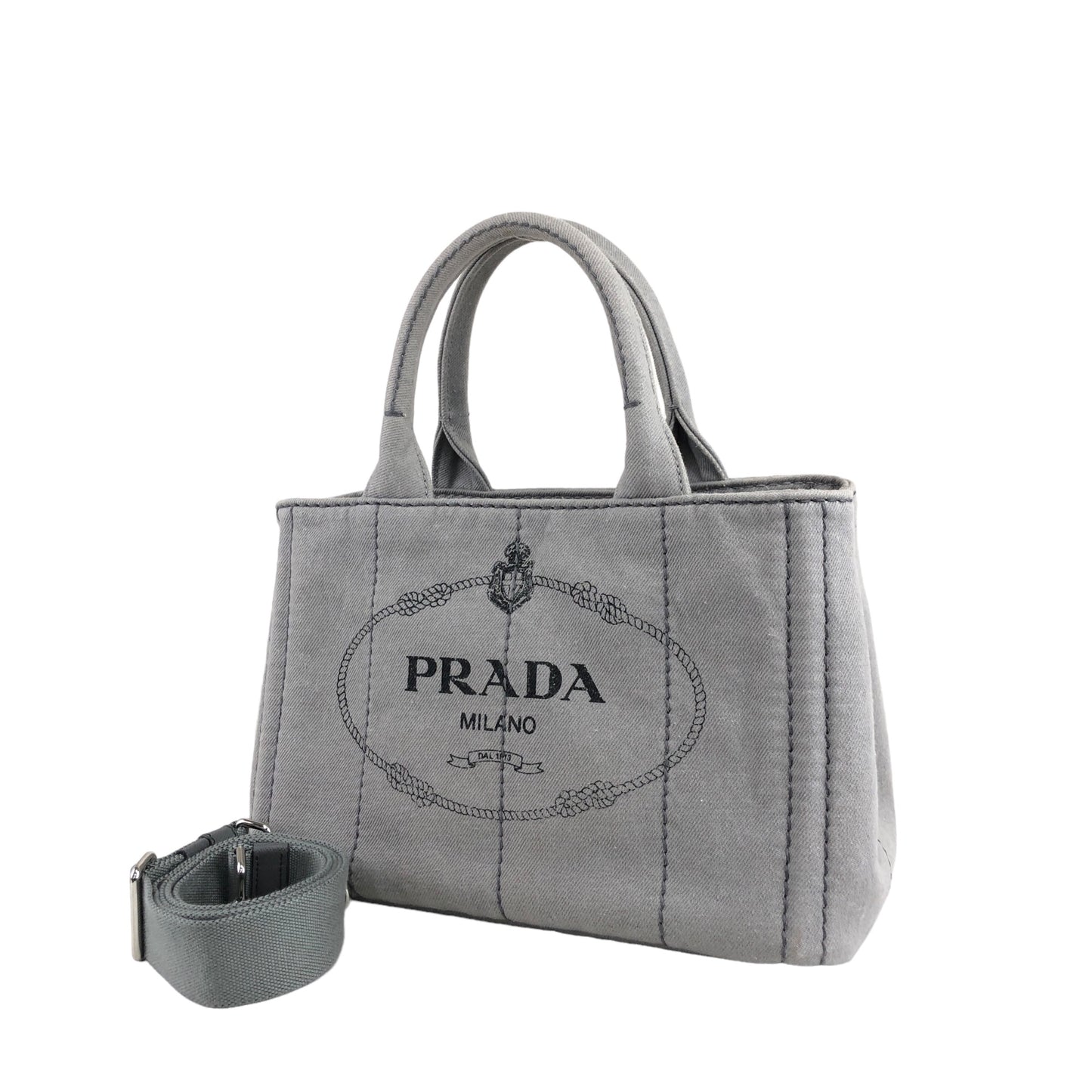 PRADA Canapa Two-way Handbag Shoulder bag Gray Vintage eyughm