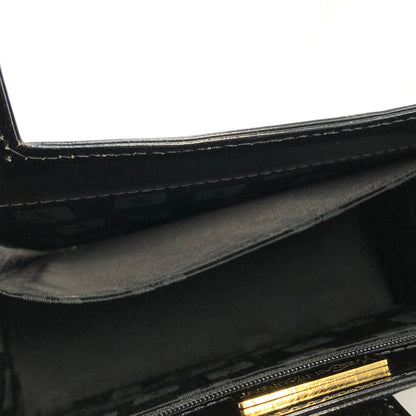 Yves Saint Laurent Logo Metal Bar Handle Leather Handbag Black Vintage vgabsa