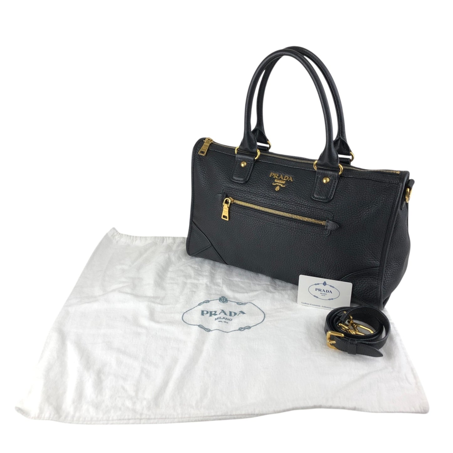 PRADA Logo Two-way Small Boston bag Shoulder bag Black Vintage h5k5fy